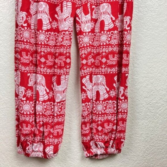 Women's Red & White Geeta Harem Hippie Aladdin Yoga Elephant Pants Sz S/M New - Picture 3 of 7